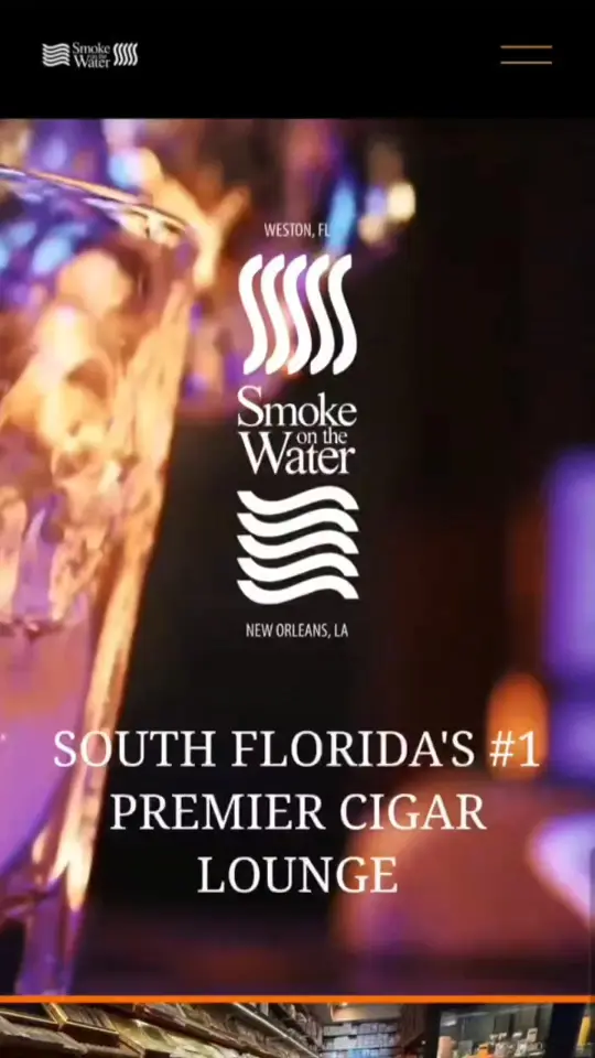  in Florida showing website promotion, menu, drink selection, events, merch, video by Smoke On The Water Cigar Bar on Facebook
