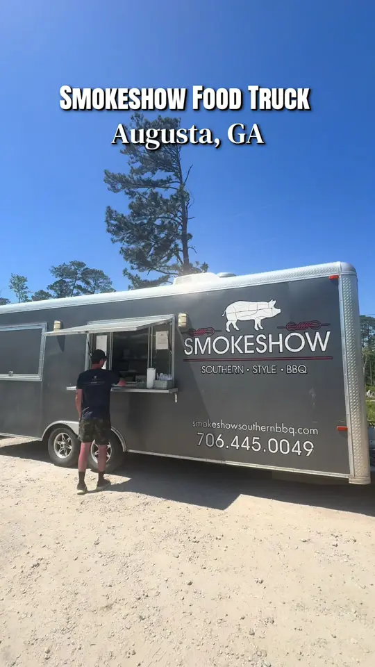 SmokeShow Southern Style BBQ in Appling showing food, brisket sandwich, mac and cheese, collard greens, video by mollylovesyou93 on TikTok