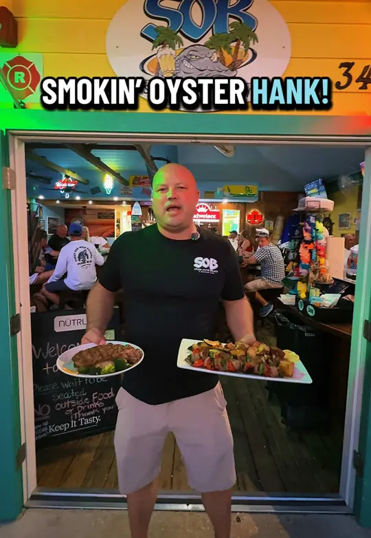 Smokin' Oyster Brewery in Fort Myers showing food, ribeye steak, steak kabobs, video by smokinoysterbrewery on TikTok