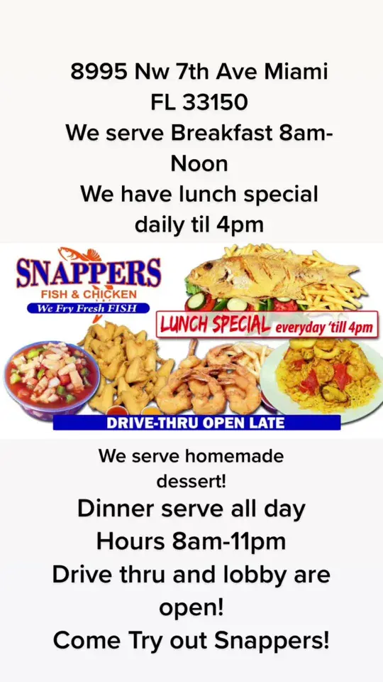 Snappers Fish & Chicken in Miami Gardens showing seafood, wings, video by snapperfishandchicken7 on TikTok