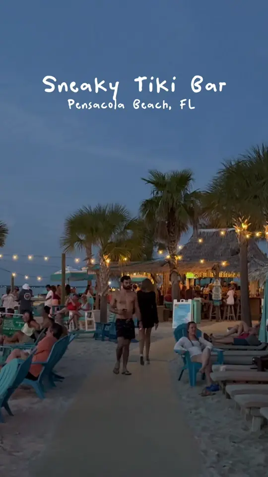 Sneaky Tiki Bar in Pensacola Beach showing cocktail, tropical cocktails, atmosphere, beachside hangout, coastal atmosphere, visit, video by localonthecoast on TikTok