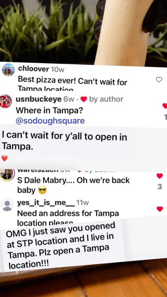 Sodough Square in Orlando showing pizza, free slice, soft opening, video by SoDough Square on Facebook