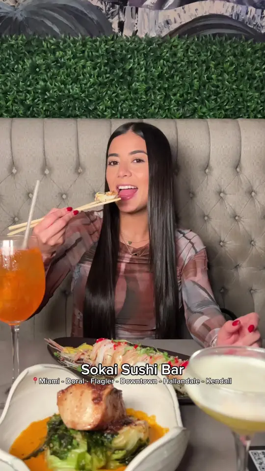 Sokai Sushi Bar West Flagler in Miami showing cocktail, aperol spritz, review, japanese fusion peruvian food, video by gabrielaromeros on TikTok
