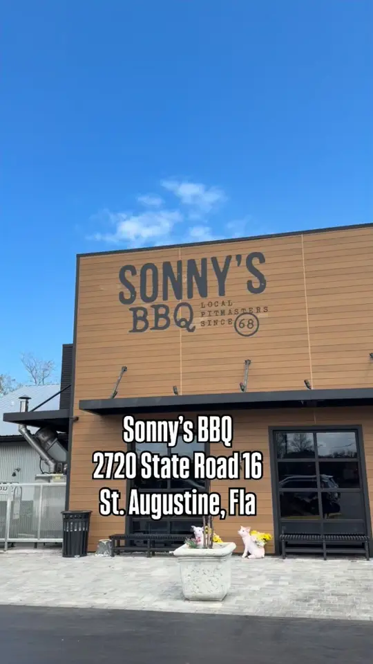 Sonny's BBQ in Deland showing southern-style barbecue, platters, sandwiches, sides, salads, desserts, video by Totally St. Augustine on Facebook