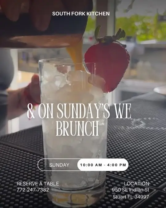  in Florida showing brunch, mimosas, food, video by South Fork Kitchen & Bar on Facebook