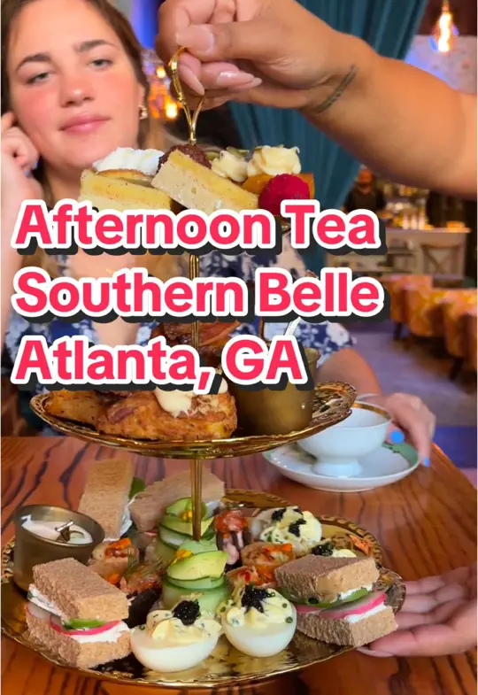 Southern Belle in Atlanta showing food review, afternoon tea, video by destinationteadt on TikTok