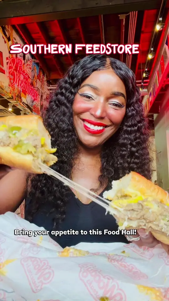 Southern Feed Store in Atlanta showing food hall, restaurant visit, craft cocktails, live music, community events, local businesses, video by servinglooksatl on TikTok