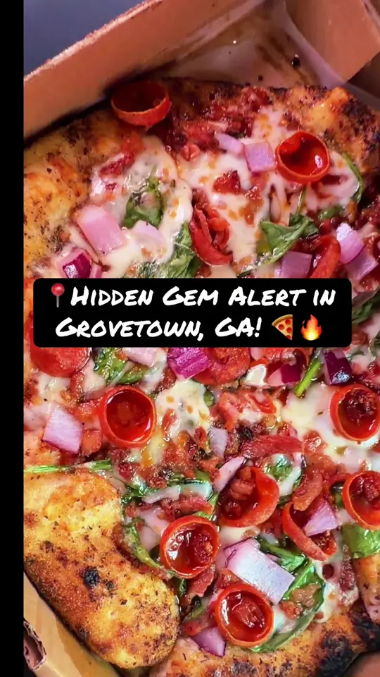 Southern Fired Foods, LLC in Grovetown showing pizza, 10" ceo pizza, spinach, onions, banana peppers, pepperoni, bacon, hot honey, video by lifejourneybynancy on TikTok