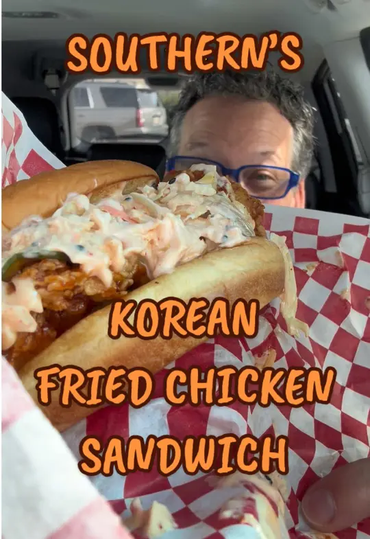 Southern Kitchen in Lake Park showing food, korean fried chicken sandwich, video by the_yall_guy on TikTok