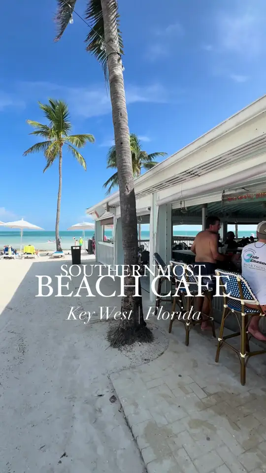 Southernmost Beach Café in Key West showing seafood, cold drinks, beach views, video by thingstodo.florida on TikTok