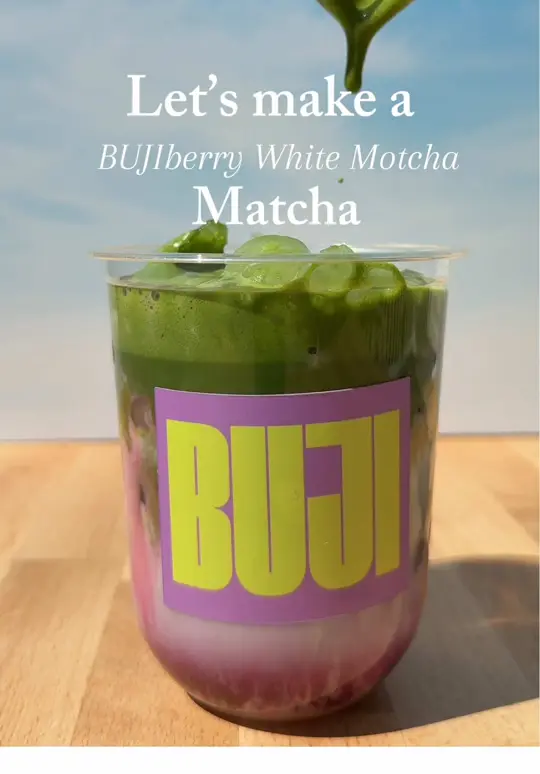 Sovereign Cafe in Atlanta showing drink, bujiberry white motcha latte, video by bujimatcha on TikTok