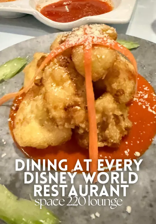 Space 220 Restaurant in Orlando showing food, blue moon cauliflower, starry calamari, video by bethanyvinton on TikTok