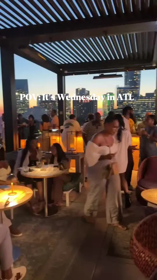 Spaceman in Atlanta showing cocktail, happy hour, rooftop, city views, video by shotofsha on TikTok