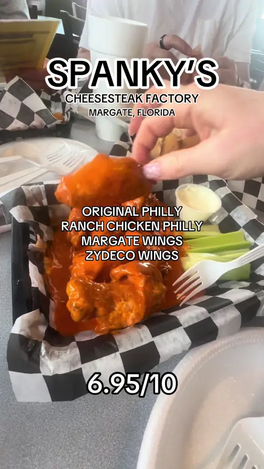 Spanky's Speakeasy in Naples showing food, ranch chicken philly, original philly, margate wings, zydeco wings, video by megrenne on TikTok