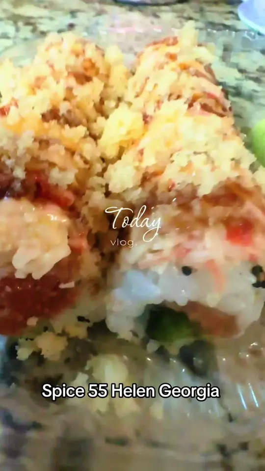 Spice 55 Thai and Sushi restaurant in Helen showing food, bang bang shrimp, video by sherie.womack2 on TikTok