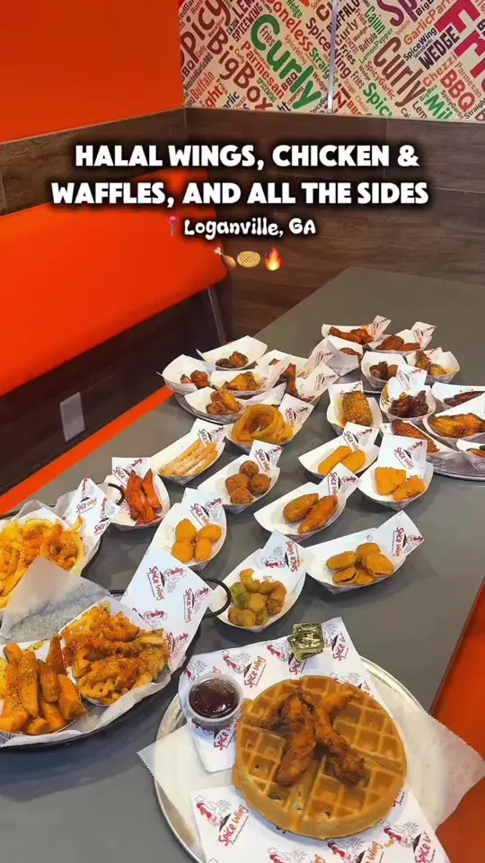 Spice Wing Loganville in Loganville showing halal wings, chicken tenders, chicken and waffles, lemon pepper, garlic parmesan, cajun dry rub, video by craveandbiteatl on TikTok