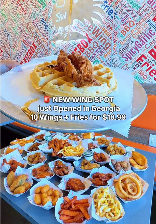 Spice Wing Loganville in Loganville showing food deal, free wings, chicken and waffles, lunch special, video by lemaitravel on TikTok