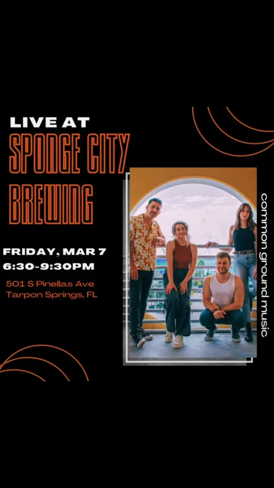 Sponge City Brewing in Tarpon Springs showing live music, craft food, drinks, video by Common Ground Music on Facebook