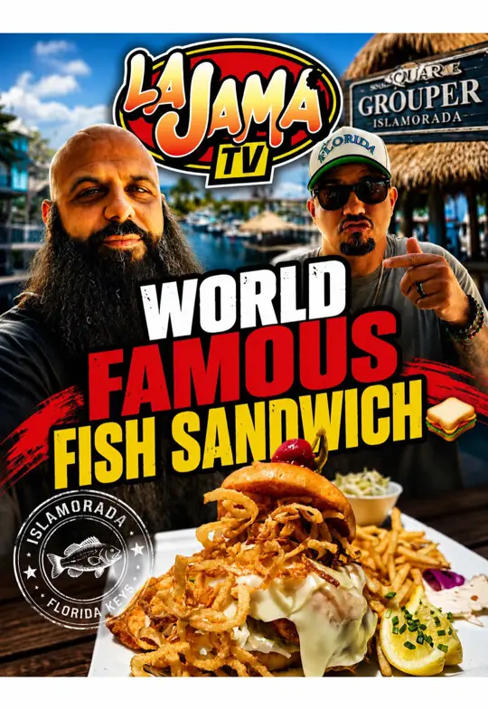 Square Grouper Islamorada in Islamorada showing review, visit, blackened yellowtail sandwich, square grouper sandwich, video by lajamatv305 on TikTok