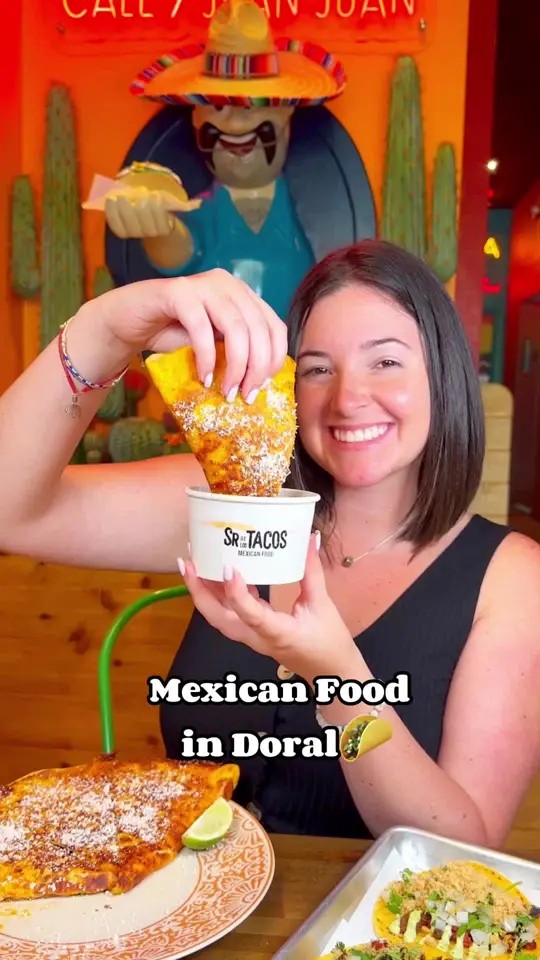 Sr de los Tacos Doral in Doral showing mexican food, tacos, quesabirria, birriaquesadilla, churros, esquite, video by treatyoselfeverywhere on TikTok