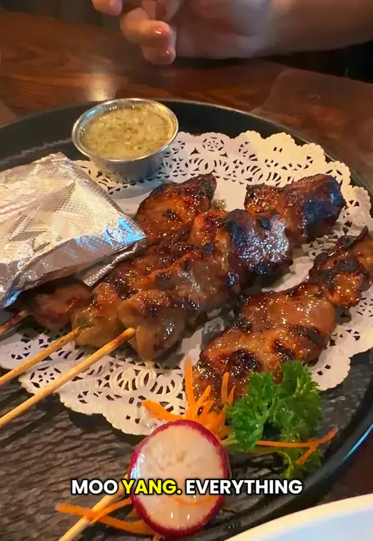 SriThai: Thai Kitchen and Sushi Bar (Duluth) in Duluth showing food, moo yang, yum yum squid, pad woon sen, green curry, video by ohsnapletseat on TikTok