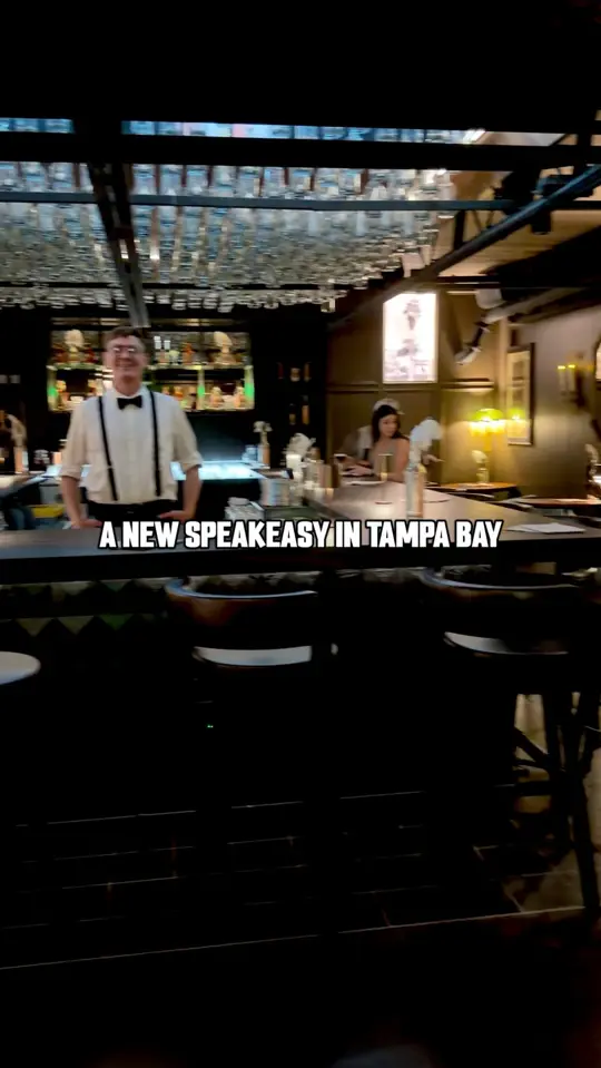 St. Petersburg Distillery in St. Petersburg showing speakeasy, craft cocktails, house-distilled spirits, michelin-inspired bites, video by Things To Do Tampa Bay on Facebook