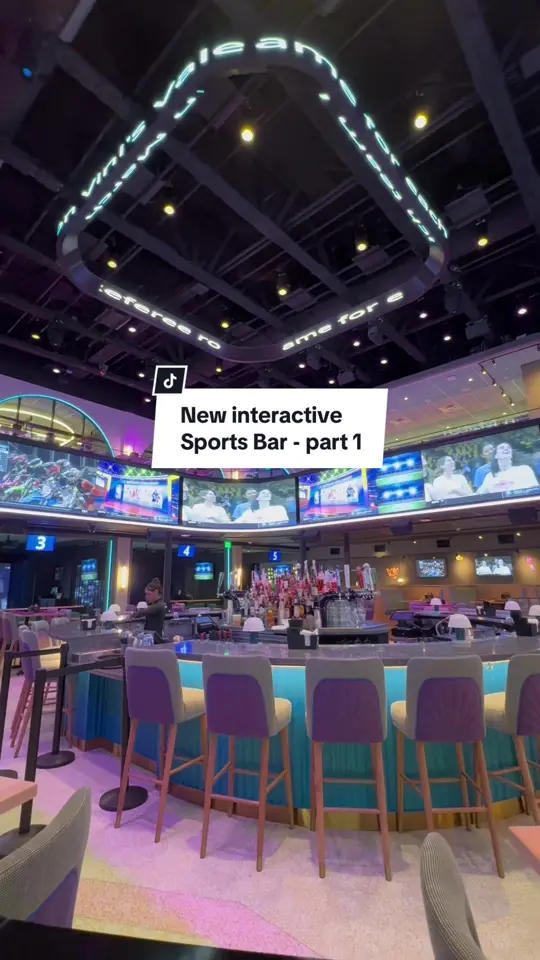 Stadium Club in Orlando showing sports bar, private suites, simulator games, tv screens, food and drinks, video by cheatdayorlando on TikTok