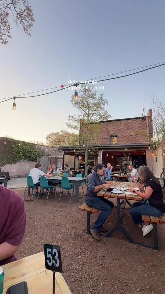 Staplehouse in Atlanta showing date night, patio atmosphere, food review, caesar salad, video by julianaghall on TikTok