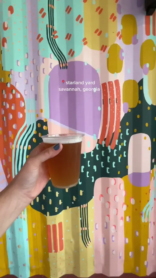 Starland Yard in Savannah showing food truck yard, games, tvs, full bar, events, video by strollingsavannah on TikTok
