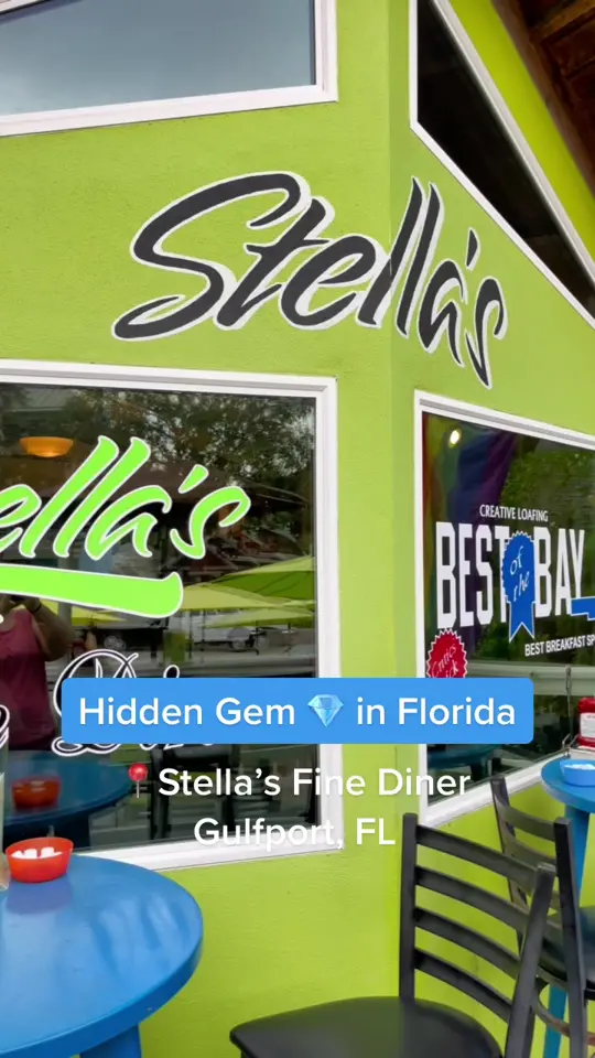 Stella's in Gulfport showing brunch, breakfast, lunch, awards, video by lifeonthewknd on TikTok