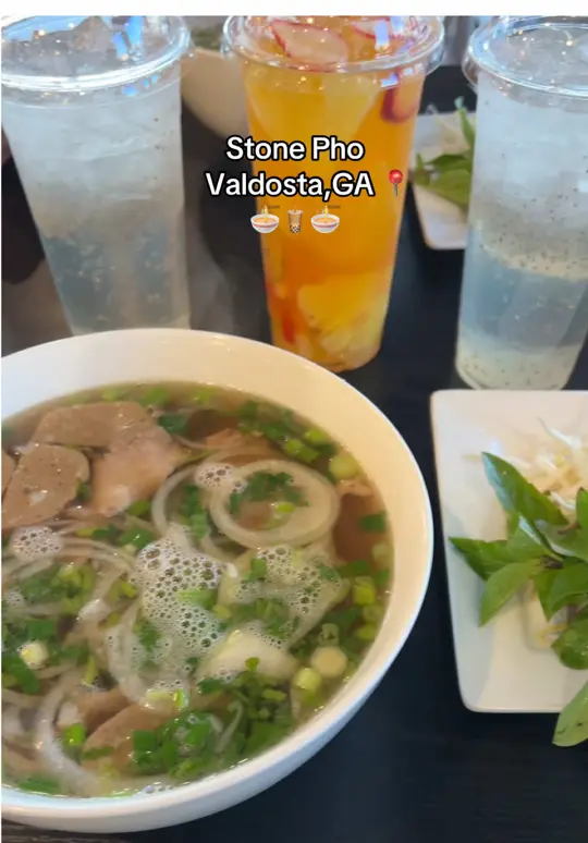 Stone Pho in Valdosta showing food review, pho, drinks, video by rubyscoffeee on TikTok