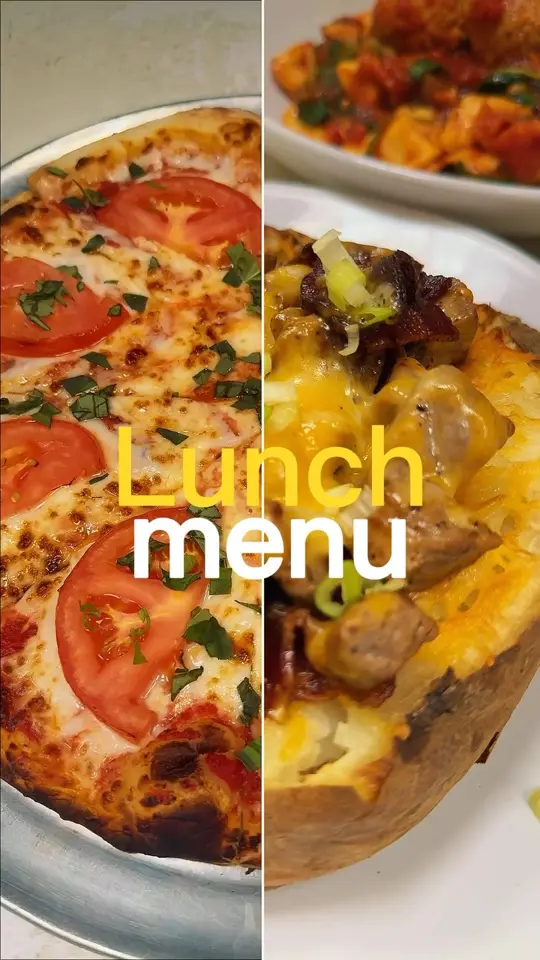 Stonewalls in Marco Island showing pizza, giant potato, caprese chicken, grouper pasta, video by Stonewalls on Facebook