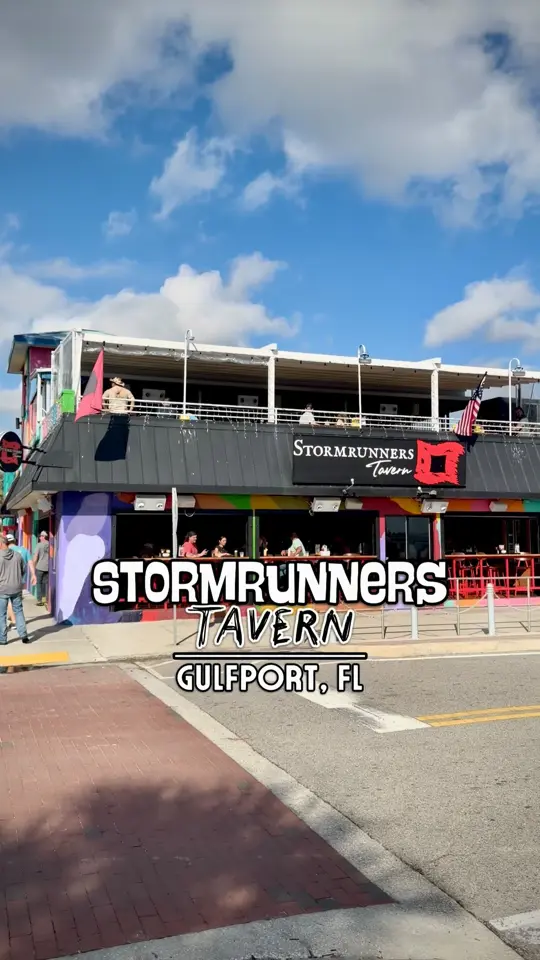 Stormrunners Tavern in Gulfport showing restaurant, waterfront vibes, grouper sandwich, burger, drinks, video by Things To Do Tampa Bay on Facebook