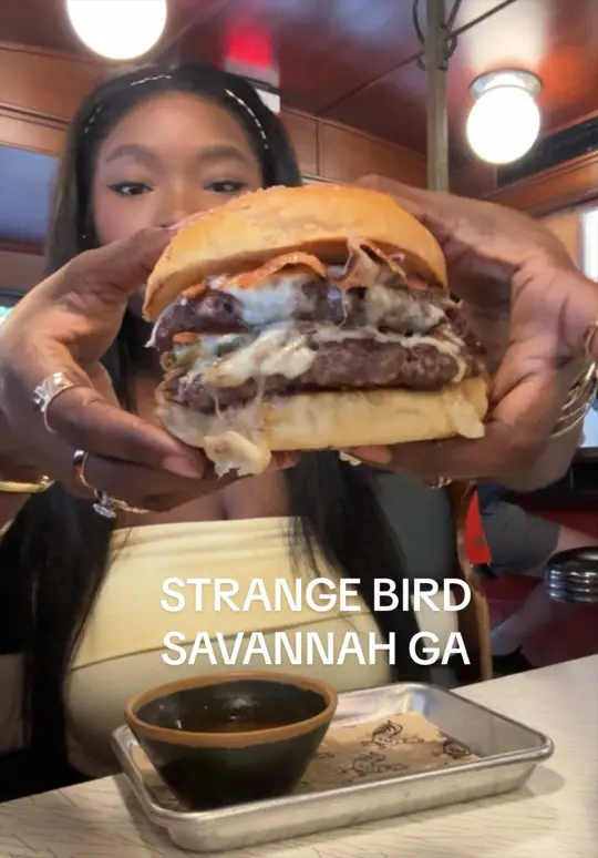 Strange Bird Savannah in Savannah showing food, burger, drinks, cocktail, video by blessingsinsavannah on TikTok