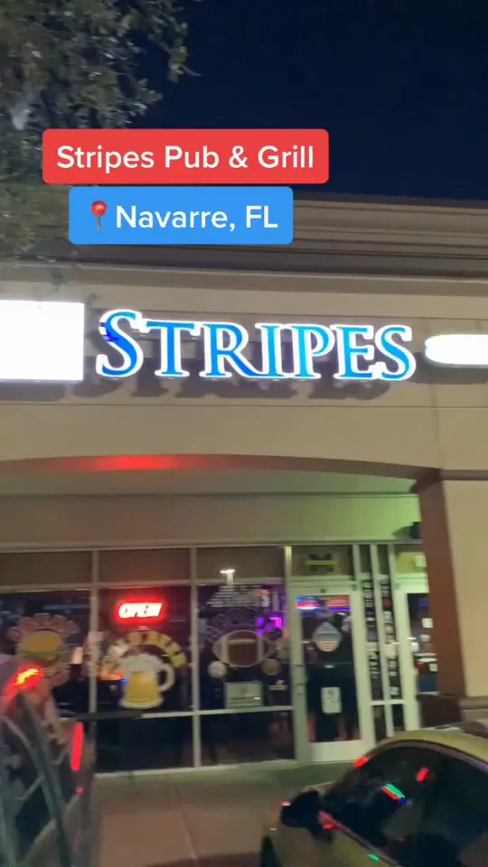 Stripes Pub & Grill in Navarre showing sportsbar, review, video by conniewalker850 on TikTok
