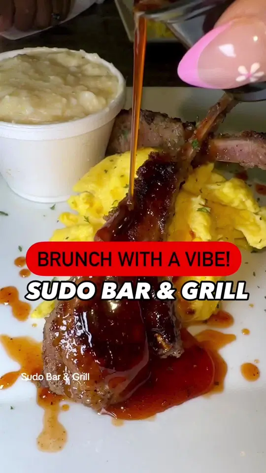 SUDO BAR & GRILL (ELLENWOOD) in Ellenwood showing brunch, wings, chicken & waffles, breakfast platters, shrimp & grits, lamb chop dinners, video by servinglooksatl on TikTok