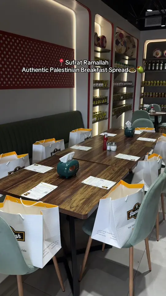 Sufrat Ramallah in Temple Terrace showing restaurant visit, handmade products, fresh dough, made-to-order dishes, shared meals, palestinian breakfast, video by sheeno1911 on TikTok