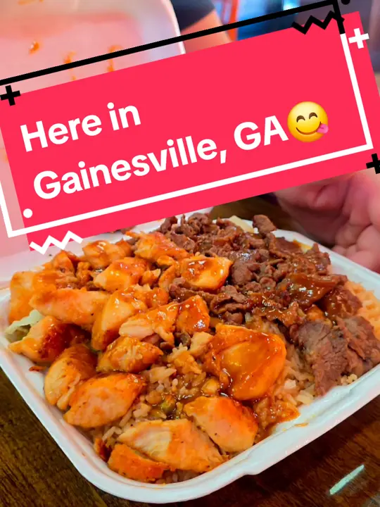 Sumo Hibachi & Wings in Gainesville showing food, chicken hibachi tray, steak hibachi tray, steamed veggies, video by gms2713 on TikTok