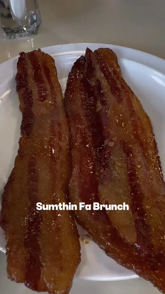 Sumthin' Fa Brunch in Jonesboro showing food, candied pork bacon, drinks, peach tea, atmosphere, aesthetics, service, video by See Clayton County, GA on Facebook