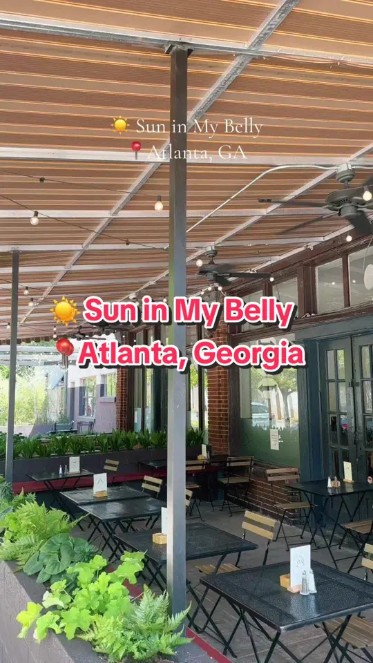 Sun in My Belly in Atlanta showing brunch, iced coffee, iced latte, cheese grits, hashed potatoes, kirkwood breakfast, lavender biscuit & gravy, hermes salad, video by missjessicamarie4 on TikTok