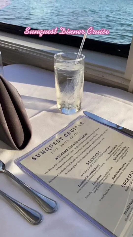 Sunquest Cruises Solaris Yacht in Miramar Beach showing dinner cruise, food, views, sunset, video by liya.g3 on TikTok