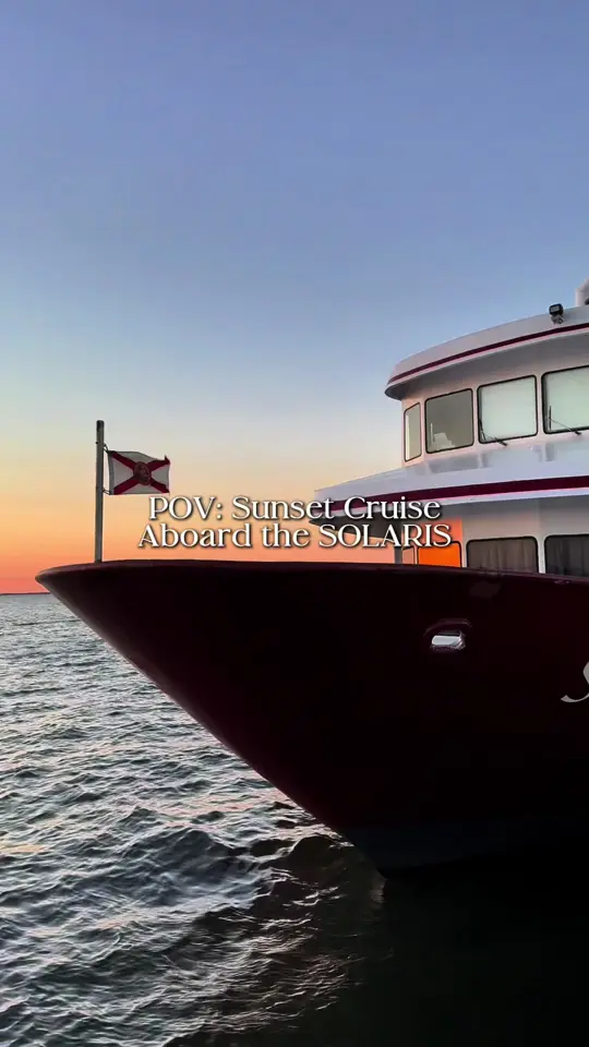 Sunquest Cruises Solaris Yacht in Miramar Beach showing sunset, dining, yacht, coastal breezes, chef-prepared dining, video by sunquestcruises on TikTok