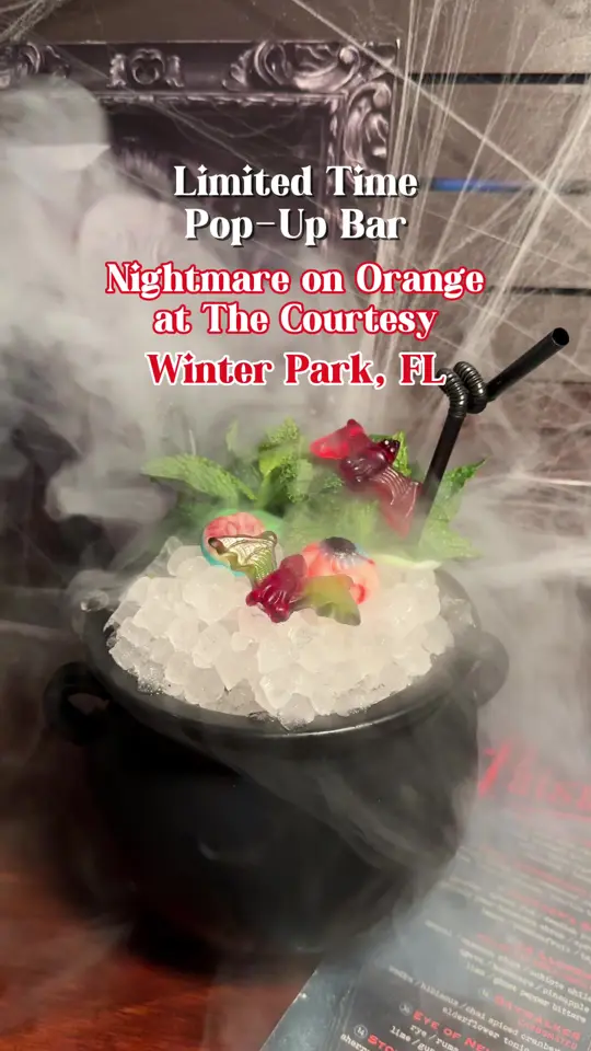  in Florida showing cocktail, eye of newt, food, charcuterie board, event, halloween pop-up, video by sunshineandkeylimeblog on TikTok