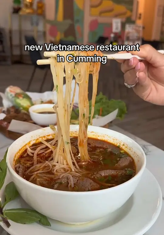 Super Pho & Boba in Cumming showing vietnamese food, pho, boba, video by thecaroandtina on TikTok