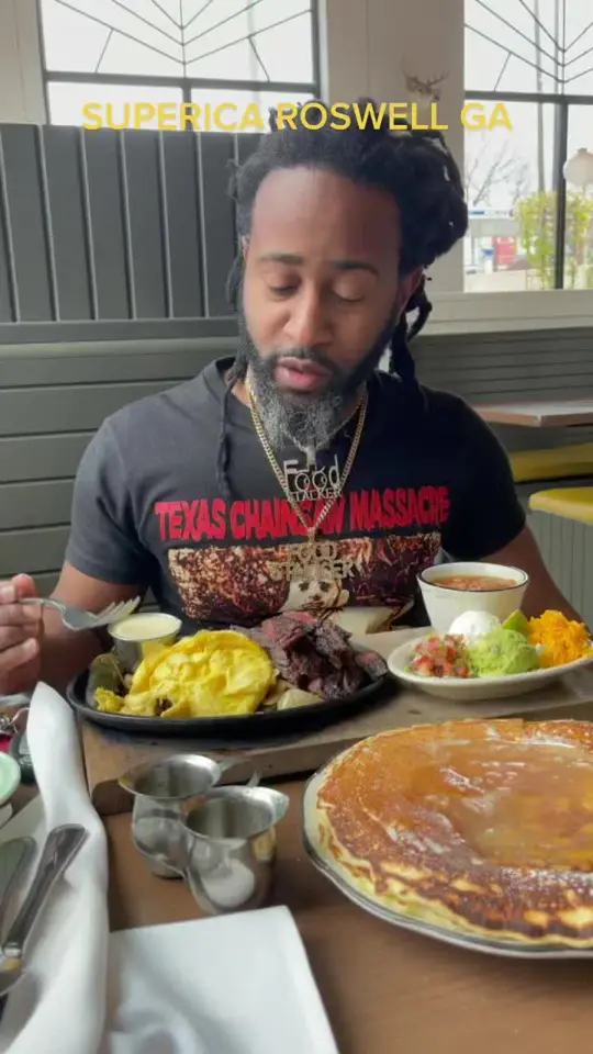 Superica in Atlanta showing steak and eggs, brunch, video by therealfoodstalker on TikTok