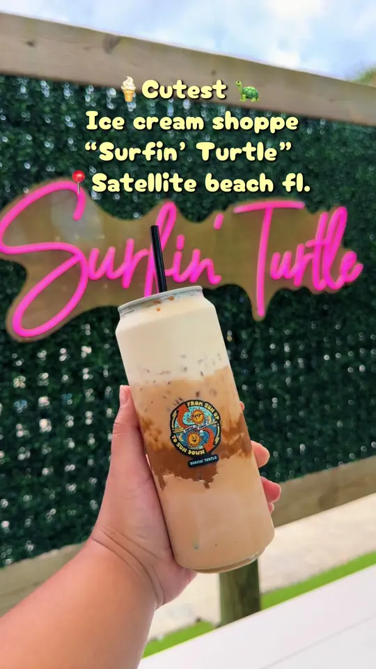Surfin' Turtle Ice Cream Shoppe in Satellite Beach showing ice cream, canned coffee, video by itsashlyxoxo on TikTok