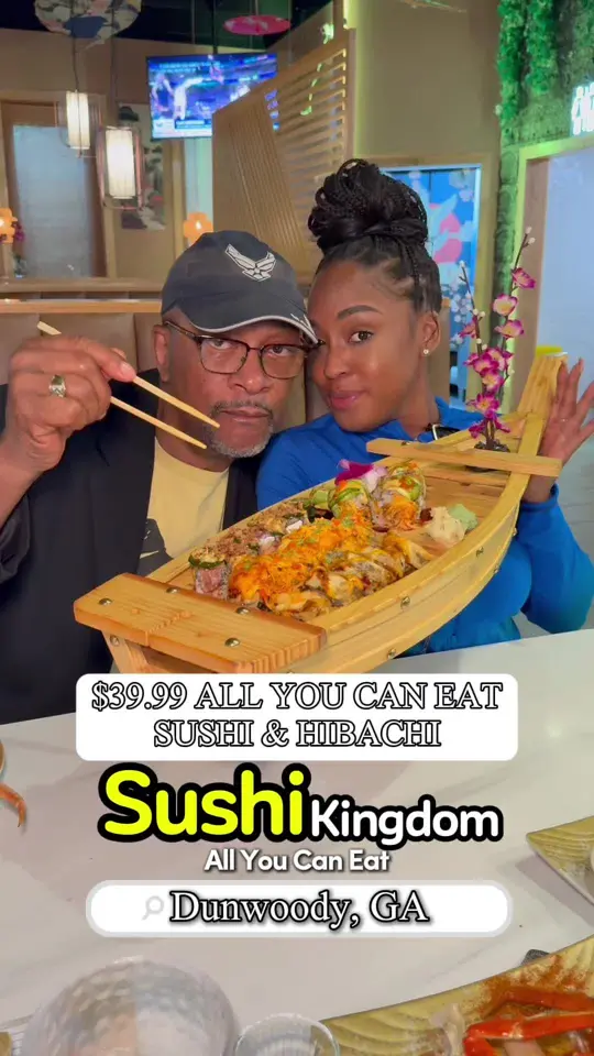 Sushi Kingdom Dunwoody in Dunwoody showing sushi, hibachi, cajun-style crab legs, lychee-flavored sake, video by itsallgatl on TikTok