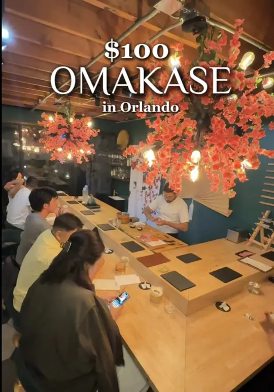 Sushi Saint in Orlando showing omakase, otoro, scallop, madai, a5 wagyu, hand rolls, video by binminmunch on TikTok