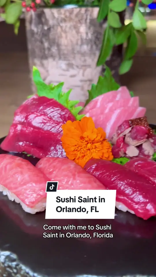 Sushi Saint in Orlando showing review, visit, handrolls, tuna platter, video by christinainitalia on TikTok