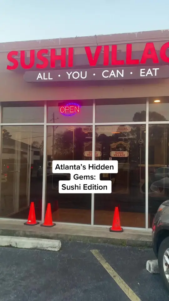 Sushi Village in Atlanta showing ayce sushi, all you can eat, sushi, video by herblackcompass on TikTok